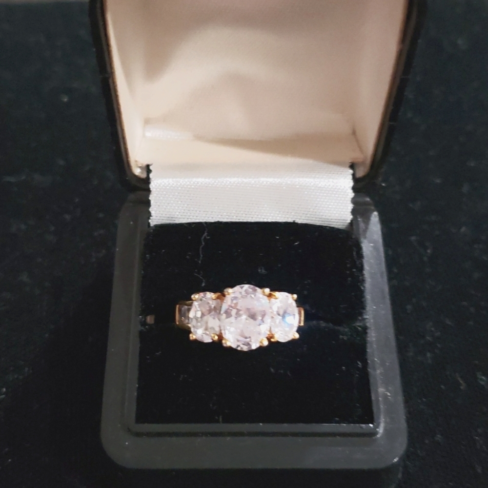 Gold Tone Overlay Ring with 3 CZ Stones